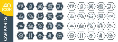 Araba parçaları vektör simgesi ince çizgi biçiminde ayarlandı