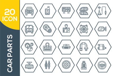 Araba parçaları vektör simgesi ince çizgi biçiminde ayarlandı