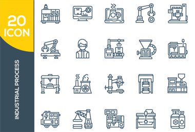 Simple Set of Mass Production Related Vector Line Icons. Contains such Icons as Industrial Oven, Robot Manipulator, Warehouse, Painting Bot and more. clipart