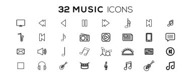 Müzik basit bir Set vektör hat simgeleri ile ilgili. 