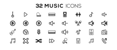 Müzik basit bir Set vektör hat simgeleri ile ilgili. 