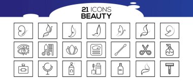 Güzellik vektörü simgeleri seti. Güzellik Kozmetik Taslak Vuruşu Simge Simgesi Koleksiyonu.