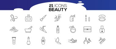 Güzellik vektörü simgeleri seti. Güzellik Kozmetik Taslak Vuruşu Simge Simgesi Koleksiyonu.