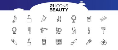 Güzellik vektörü simgeleri seti. Güzellik Kozmetik Taslak Vuruşu Simge Simgesi Koleksiyonu.