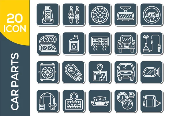 Araba parçaları vektör simgesi ince çizgi biçiminde ayarlandı