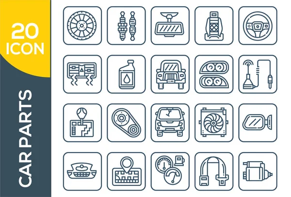 Araba parçaları vektör simgesi ince çizgi biçiminde ayarlandı