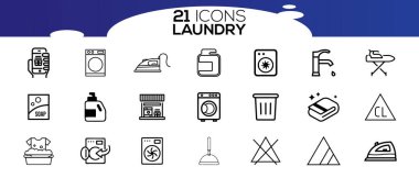Çamaşır servisi ikonları. Temizlik ve çamaşır hizmetleri kavramı.