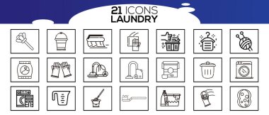 Çamaşır servisi ikonları. Temizlik ve çamaşır hizmetleri kavramı.