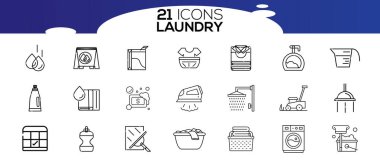 Çamaşır servisi ikonları. Temizlik ve çamaşır hizmetleri kavramı.