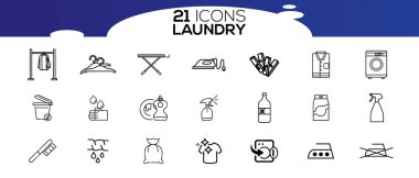 Çamaşır servisi ikonları. Temizlik ve çamaşır hizmetleri kavramı.