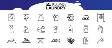 Çamaşır servisi ikonları. Temizlik ve çamaşır hizmetleri kavramı.