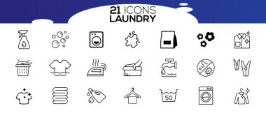 Çamaşır servisi ikonları. Temizlik ve çamaşır hizmetleri kavramı.