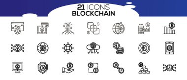 Blockchain ağ simgesi seti. bilgi simgesi, analitik, bulut hesaplama, engelleme zinciri, blok, Dağıtım, Hesap Defteri, Aktarım simgesi