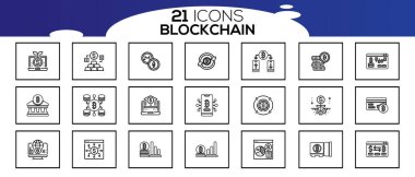 Blockchain ağ simgesi seti. bilgi simgesi, analitik, bulut hesaplama, engelleme zinciri, blok, Dağıtım, Hesap Defteri, Aktarım simgesi