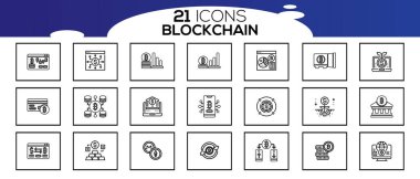 Blockchain ağ simgesi seti. bilgi simgesi, analitik, bulut hesaplama, engelleme zinciri, blok, Dağıtım, Hesap Defteri, Aktarım simgesi