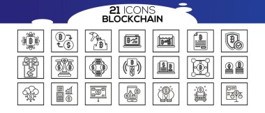 Blockchain ağ simgesi seti. bilgi simgesi, analitik, bulut hesaplama, engelleme zinciri, blok, Dağıtım, Hesap Defteri, Aktarım simgesi