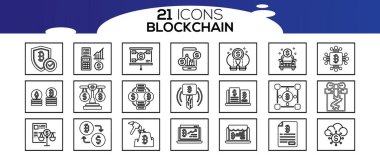 Blockchain ağ simgesi seti. bilgi simgesi, analitik, bulut hesaplama, engelleme zinciri, blok, Dağıtım, Hesap Defteri, Aktarım simgesi