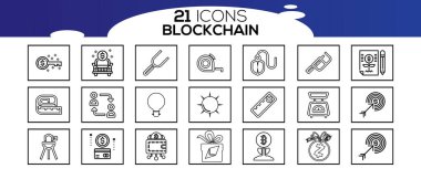 Blockchain ağ simgesi seti. bilgi simgesi, analitik, bulut hesaplama, engelleme zinciri, blok, Dağıtım, Hesap Defteri, Aktarım simgesi