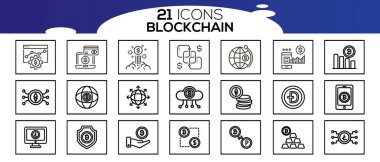 Blockchain ağ simgesi seti. bilgi simgesi, analitik, bulut hesaplama, engelleme zinciri, blok, Dağıtım, Hesap Defteri, Aktarım simgesi