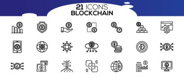 Blockchain ağ simgesi seti. bilgi simgesi, analitik, bulut hesaplama, engelleme zinciri, blok, Dağıtım, Hesap Defteri, Aktarım simgesi