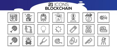 Blockchain ağ simgesi seti. bilgi simgesi, analitik, bulut hesaplama, engelleme zinciri, blok, Dağıtım, Hesap Defteri, Aktarım simgesi