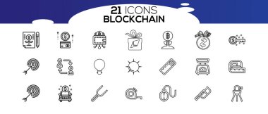 Blockchain ağ simgesi seti. bilgi simgesi, analitik, bulut hesaplama, engelleme zinciri, blok, Dağıtım, Hesap Defteri, Aktarım simgesi