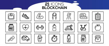 Blockchain ağ simgesi seti. bilgi simgesi, analitik, bulut hesaplama, engelleme zinciri, blok, Dağıtım, Hesap Defteri, Aktarım simgesi