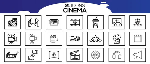 Conjunto Simple Iconos Línea Vectorial Relacionados Con Cine — Vector de stock
