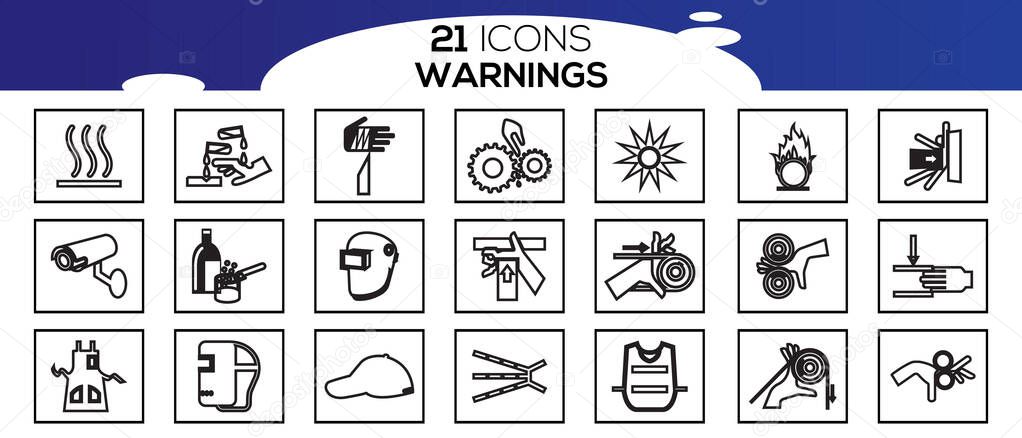 Simple Set of Warnings Related Vector Line Icons. 