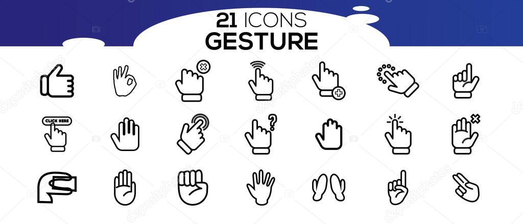 Vector touch screen gestures icons in thin line style.