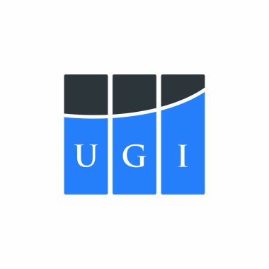 Beyaz arka planda UGI harf logosu tasarımı. UGI yaratıcı harfler logosu konsepti. UGI harf tasarımı.