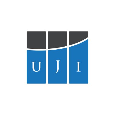 Beyaz arka planda UJI harf logosu tasarımı. UJI yaratıcı harf logosu konsepti. UJI harf tasarımı.