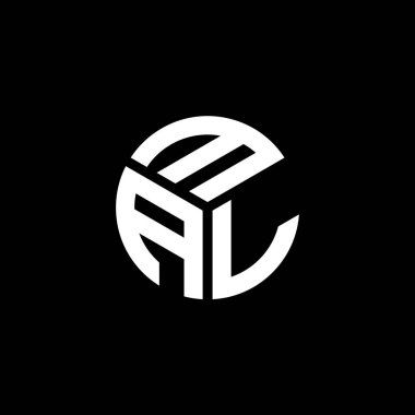 Siyah arkaplanda MAL harf logosu tasarımı. MAL yaratıcı harf logosu konsepti. MAL harf tasarımı.