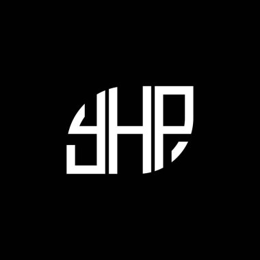 Siyah arkaplanda YHP harf logosu tasarımı. YHP yaratıcı harflerin baş harfleri logo kavramı. YHP harf tasarımı.