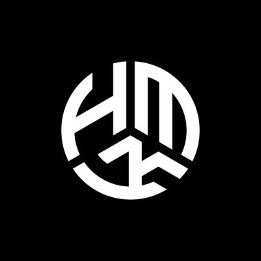 Beyaz arka planda HMK harf logosu tasarımı. HMK yaratıcı harflerin baş harfleri logo kavramı. HMK harf tasarımı.
