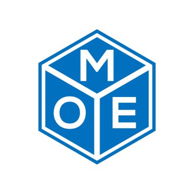 Siyah arka planda MOE harf logosu tasarımı. MOE yaratıcı harflerin baş harfleri logo kavramı. MOE harf tasarımı.