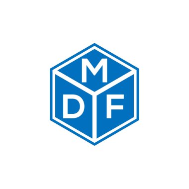 Siyah arka planda MDF harf logosu tasarımı. MDF yaratıcı harflerin baş harfleri logo kavramı. MDF harf tasarımı.