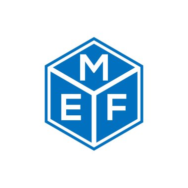 Siyah arkaplanda MEF harf logosu tasarımı. MEF yaratıcı harflerin baş harfleri logo kavramı. MEF harf tasarımı.