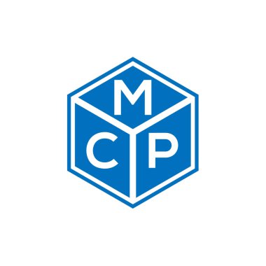 Siyah arkaplanda MCP harf logosu tasarımı. MCP yaratıcı harflerin baş harfleri logo kavramı. MCP harf tasarımı.