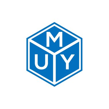 Siyah arka planda MUY harf logosu tasarımı. MUY yaratıcı harfler logosu konsepti. MUY harf tasarımı.