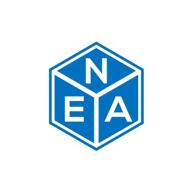 Siyah arka planda NEA harf logosu tasarımı. NEA yaratıcı harfler logosu konsepti. NEA harf tasarımı.