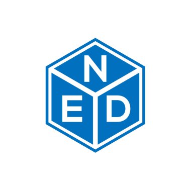 Siyah arka planda NED harf logosu tasarımı. NED yaratıcı harfler logosu konsepti. NED harf tasarımı.