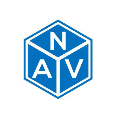 Siyah arka planda NAV harf logosu tasarımı. NAV yaratıcı harf logosu konsepti. NAV harf tasarımı.
