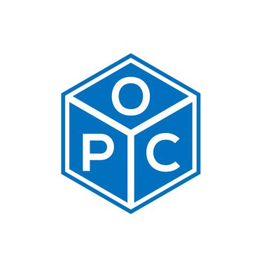 Siyah arka planda OPC harf logosu tasarımı. OPC yaratıcı harflerin baş harfleri logo kavramı. OPC harf tasarımı.