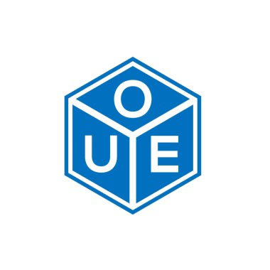 Siyah arka planda OUE harf logosu tasarımı. Yaratıcı harflerin baş harfleri logo kavramı. OUE harf tasarımı.