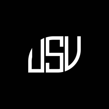 Siyah arkaplanda USV harf logosu tasarımı. USV yaratıcı harf logosu konsepti. USV harf tasarımı.