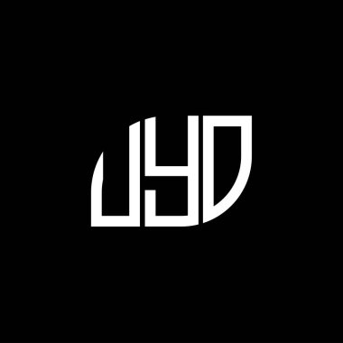 Siyah arkaplanda UYO harf logosu tasarımı. UYO yaratıcı harflerin baş harfleri logo kavramı. UYO harf tasarımı.