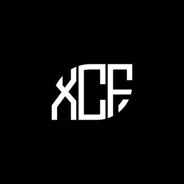 Siyah arkaplanda XCF harf logosu tasarımı. XCF yaratıcı harf logosu konsepti. XCF harf tasarımı.