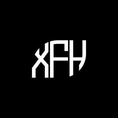 Siyah arkaplanda XFH harf logosu tasarımı. XFH yaratıcı harflerin baş harfleri logo kavramı. XFH harf tasarımı.