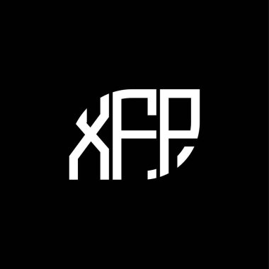 Siyah arkaplanda XFP harf logosu tasarımı. XFP yaratıcı harf logosu konsepti. XFP harf tasarımı.